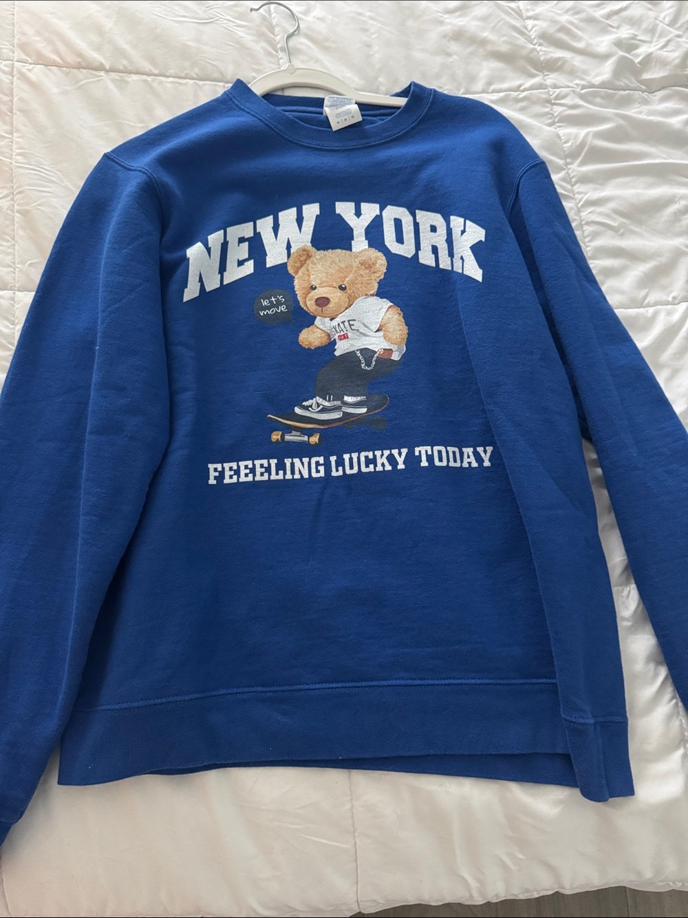 Blue 'New York' Bear Graphic Crewneck Sweatshirt